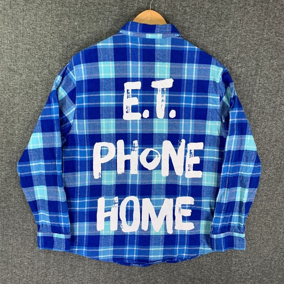 Cakeworthy ET Flannel Shirt Men Extra Large Blue Plaid PHONE HOME - Picture 4 of 8